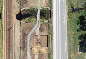 Aerial view of the the work site where the historical site was found. 